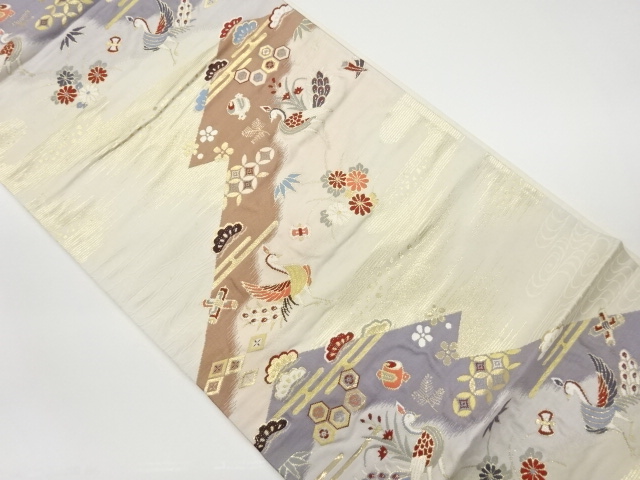 孔雀に草花・ヱ霞・宝模様織出し袋帯